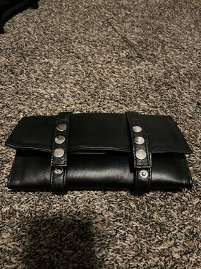 Black Leather Studded Clutch Wallet
